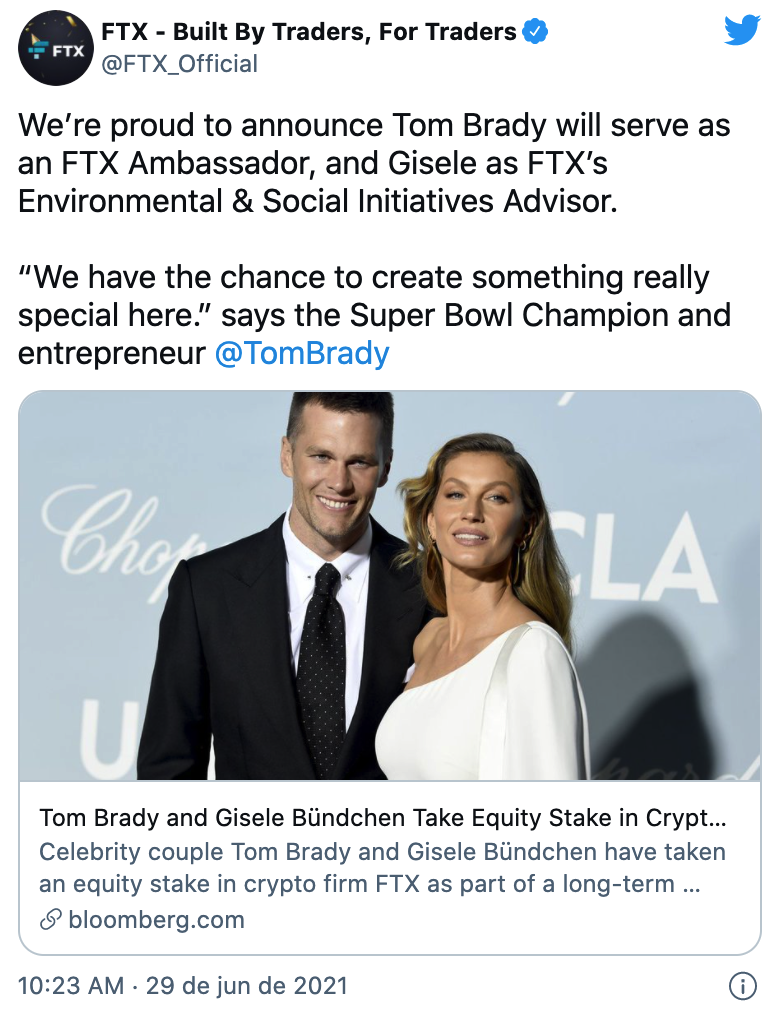 Tom Brady, Gisele Bündchen Take Stake in Crypto Firm FTX - Bloomberg